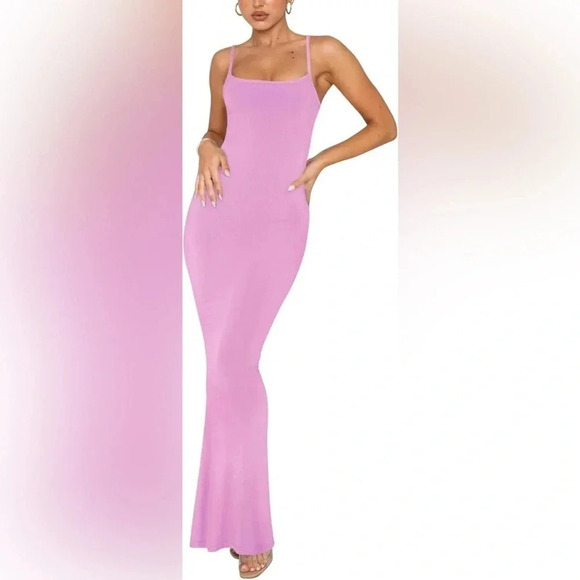 modal bodycon Barbie pink maxi dress sleeveless tank ribbed Amazon reoria skims - Picture 1 of 5